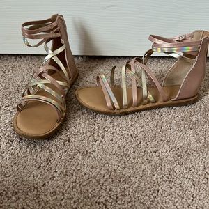 Strappy gold and tan sandals